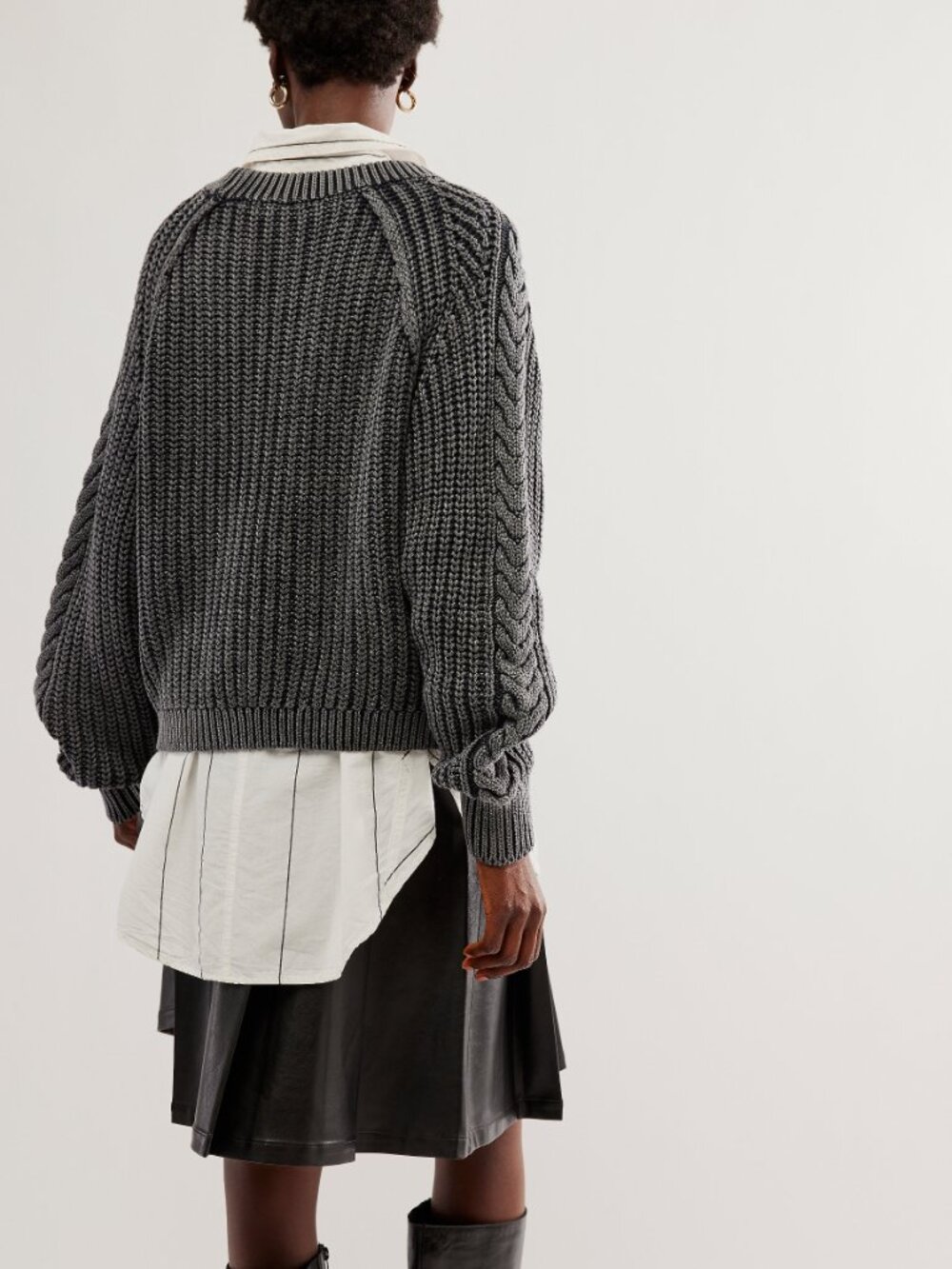 🆕 FREE PEOPLE Frankie Cable Knit Cotton Sweater / Black - Picture 12 of 14